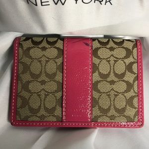 Coach Brown Monogram Pink Patent Leather ID Wallet